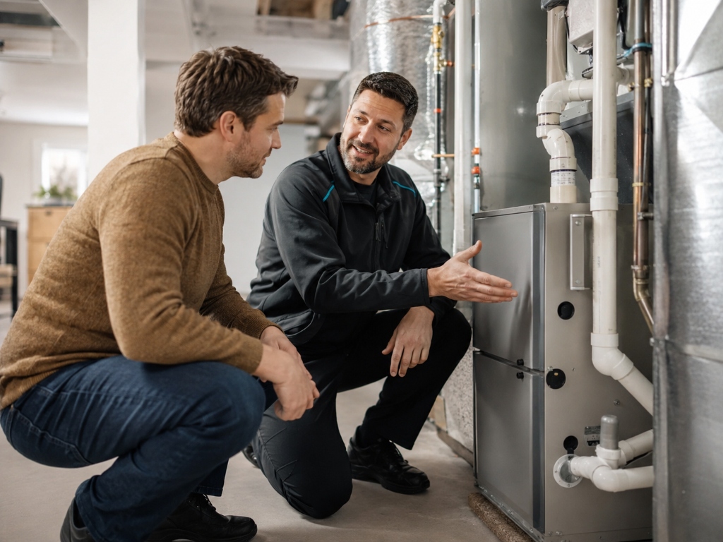 Furnace repair in Everett WA - Certified HVAC technician explaining furnace diagnostic findings to homeowner