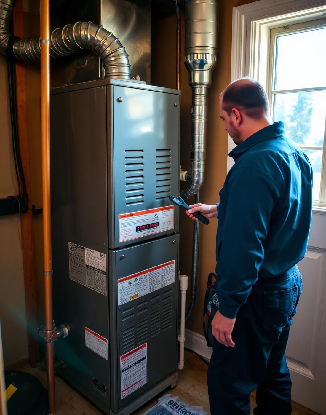 Furnace system being evaluated during a residential service visit in Bothell Washington