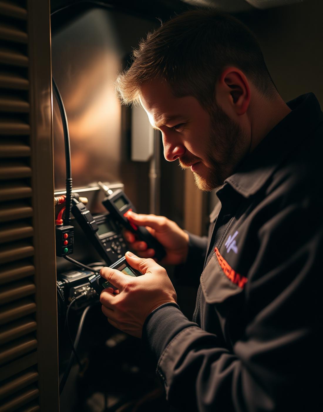 Furnace system being evaluated during a residential service visit in Lynnwood Washington